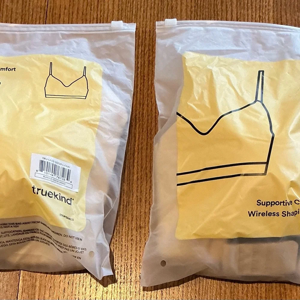 Set Of Two Truekind Supportive Comfort Wireless Shaping Bras Size L Beige New - Picture 1 of 13